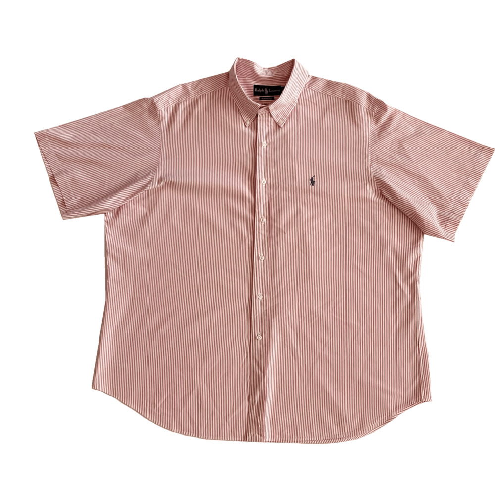 Ralph Lauren Short Sleeve Classic Fit Red Striped Button Down Cotton XXL